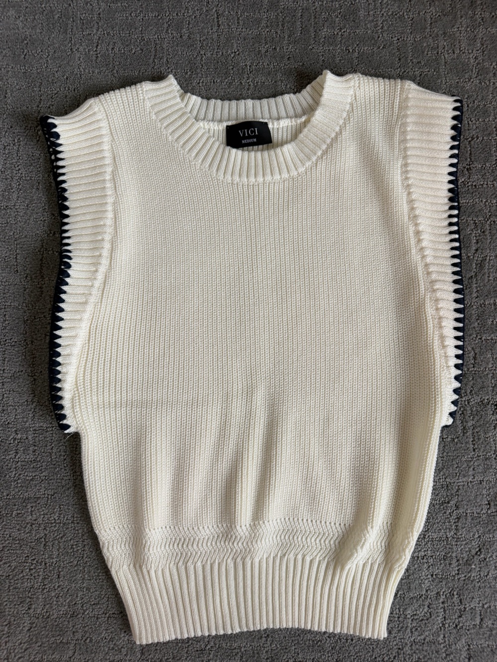 Vici Cream Ribbed Knit Sleeveless Sweater